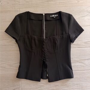 I.AM.GIA Black Lace-Up Crop Top